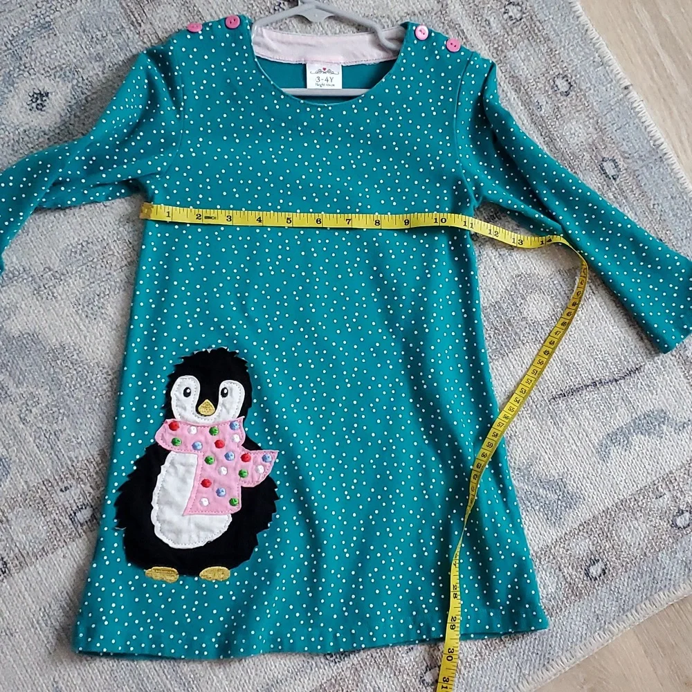 Boutique Girls Penguin Applique Winter Dress Sz3-4y